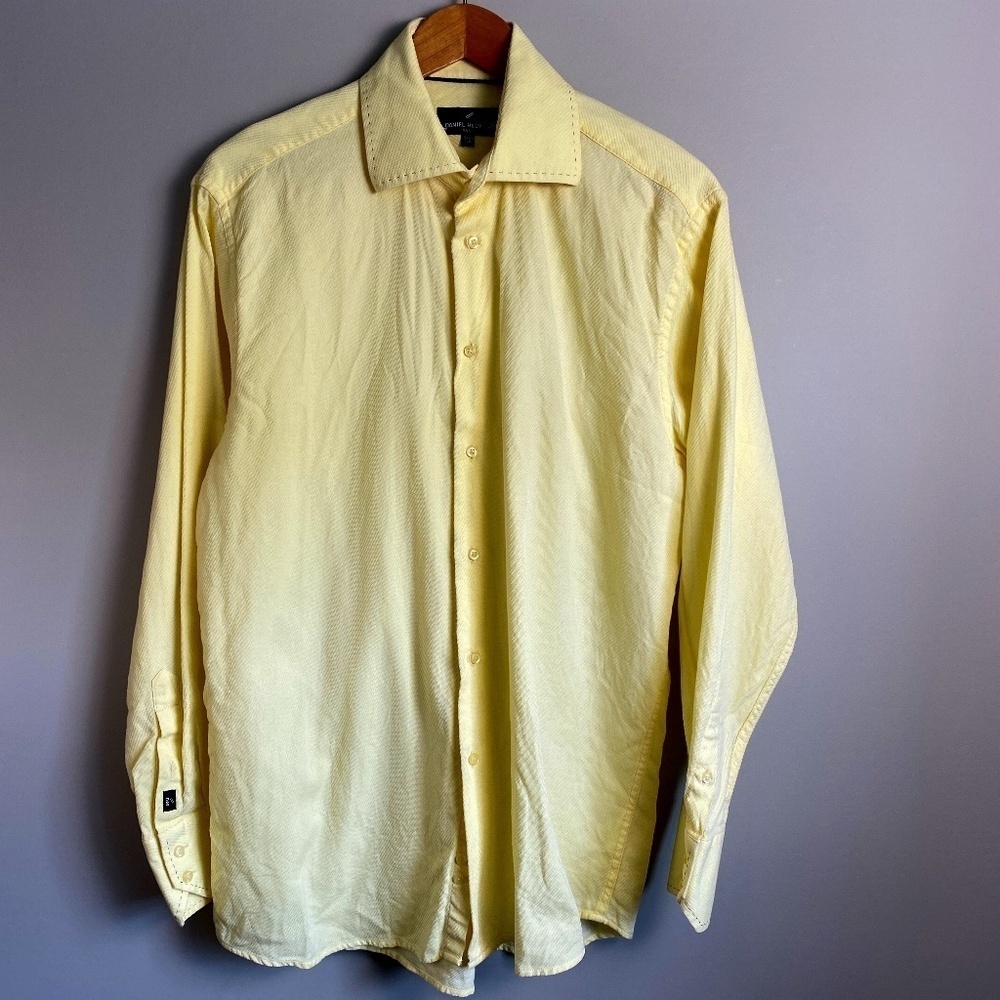 Daniel‎ Hechter Paris Men's Yellow Button Up Long Sleeve Dress Shirt Size Large